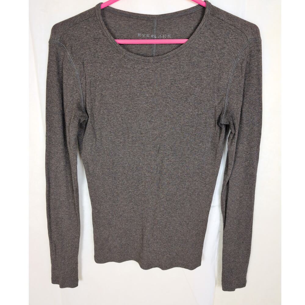Everlane taupe brown ribbed pima cotton long sleeve top Size Lrg Minimal Staple